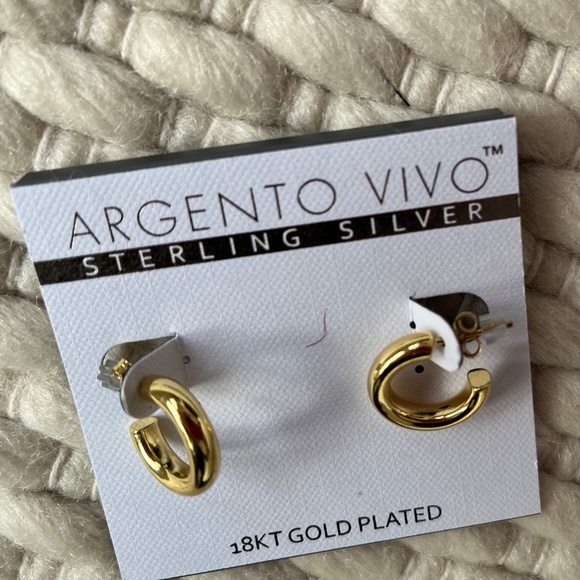 Argento Vivo 18 KT Gold Plated Sterling Silver Small Huggie Hoops Earrings, NWT - Picture 4 of 4